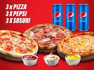3Pizza+3Pepsi 0,33+3 Sosuri