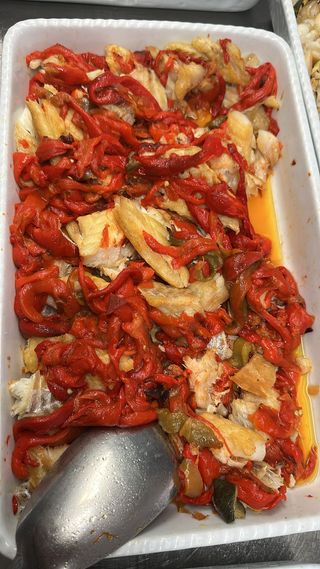 Baccalà arrosto con peperoni