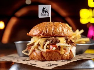 Бургер Pulled Pork + картопля фрі (300/100g)