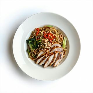 211.-Tori yaki, soba, spaghetti di verdure, pollo