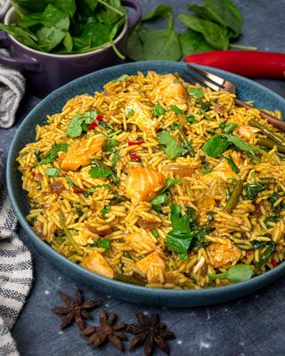 Fish biryani with raita