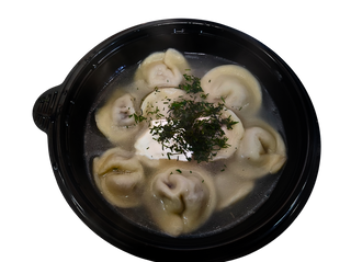 Пельмени с бульоном+ сметана