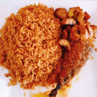 Jollof Rice + Plantain + Titus Fish
