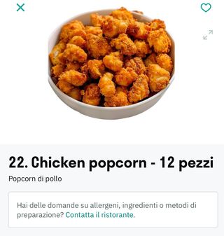 Chicken popcorn - 12 pezzi menu
