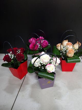 Aranjament floral 5 trandafiri mix in plasuta