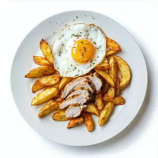 P-13 Muslo deshuesado con patatas y huevo frito