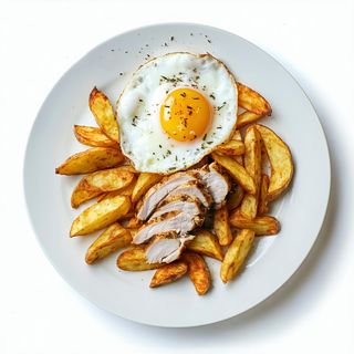 P-13 Muslo deshuesado con patatas y huevo frito