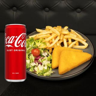 Cascaval pane + cartofi prajiti ( 540 gr ) + suc 330 ml