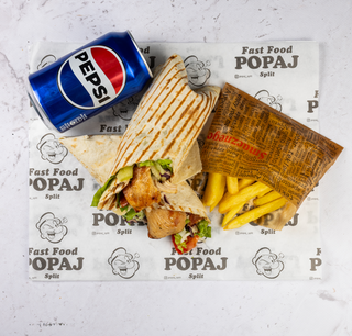 Tortilla piletina + pomfrit + Pepsi