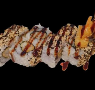 Uramaki de langostinos en tempura (8 uds.)
