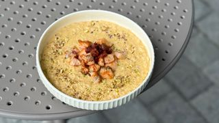Risotto with salmon and bisque sauce