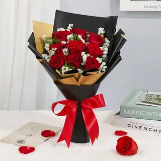 12 Roses rouge avec emballage 