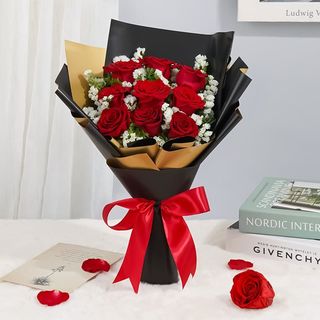 12 Roses rouge avec emballage 