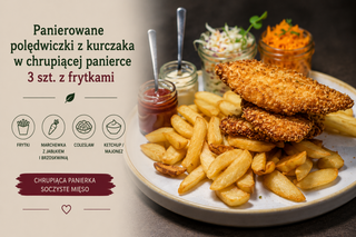 Panierowane polędwiczki z kurczaka w chrupiącej panierce 3 szt. z frytkami