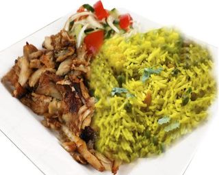 Arroz o patatas fritas con carne