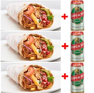 3 бр. Среден дюнер + 3бр. Бира кен