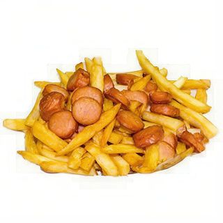 Patate fritte, formaggio e wrustel