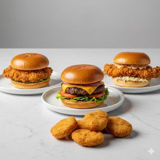 3 burger + 2 patatas + 6 nuggets + bebida 2l