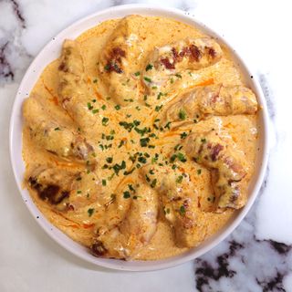 Gambas Con Bacon A La Crema