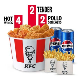 Menu Bucket 4 Hot Wings + 2 Tender Crispy + 2 Pezzi di pollo con l'osso