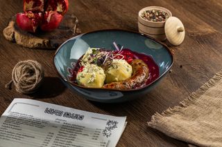 იმერული კუპატი ლურჯი ყველის პიურეთი ბროწეულის წვენით