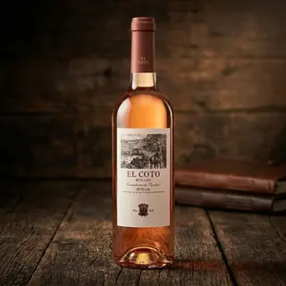 Botella de vino rosado