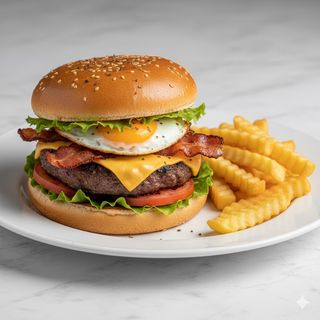 Hamburguesa Angus, Bacon Y Queso Con Patata