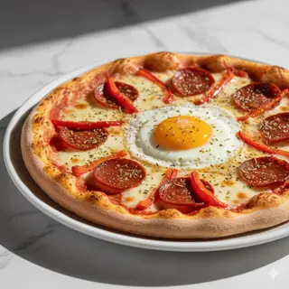 Pizza bacon,pebrot i ou ferrat