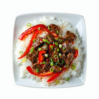 04 Arroz blanco con ternera con pimiento