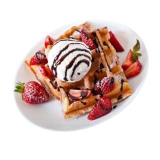 Gofre De Fresas Con Chocolate Caliente Y Helado