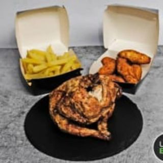 MEDIO Pollo Asado, Patatas Fritas y Croquetas de Pollo