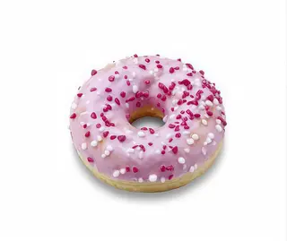 Donut rosa relleno de chocolate blanco