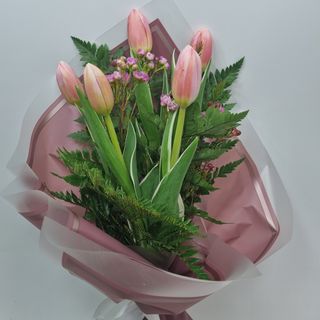 buchet 5 lalele alb/roz