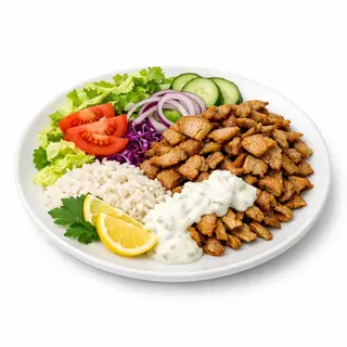 Plato De Carne Con Arroz Y Ensalada