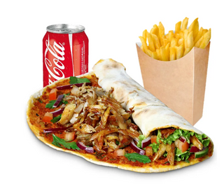 Oferta, 1 pizza mediana, 1 kebab pita, 1 durum y Coca Cola 2L