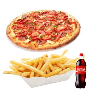 menu  pizza 26cm+Batata+ bebides 0.33 (allergies)  esreva o quiser nele