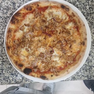 Pomodoro, mozzarella fiordilatte, kebab e cipolle
