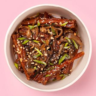 Смажена соєва спаржа з грибами