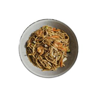 Tallarines fritos con gambas