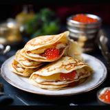 ბლინები კრემ ყველით და ხიზილალით