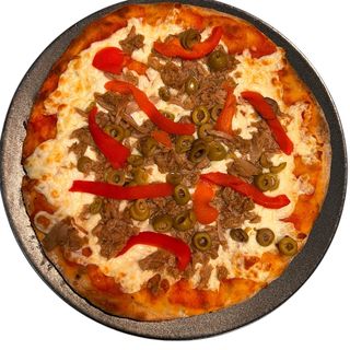Pizza Atún, pimientos y Olivas 
