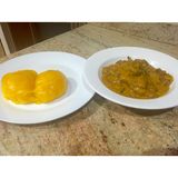 Owo soup, dry fish, starch and water