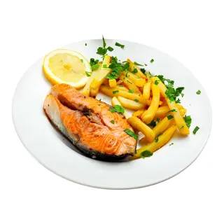 Salmón con patatas fritas
