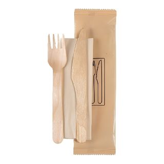 Kit: talheres de madeira e guardanapo