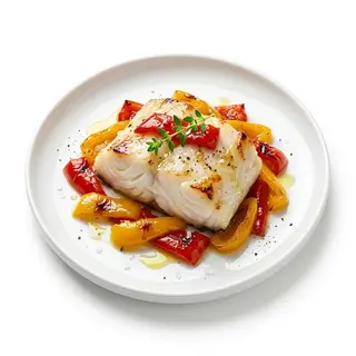 Tronco De Bacalao Asado Con Pimientos