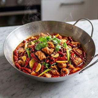 Interiori di maiale in wok