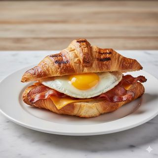 Croissant A La Plancha Con Bacon Y Huevo Frito
