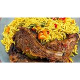 7 Pcs Goat Ribs Chips, Rice and gravy