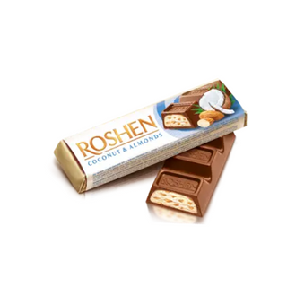 Батончик Roshen молочно-шоколадний з кокосом і мигдалем, 38г