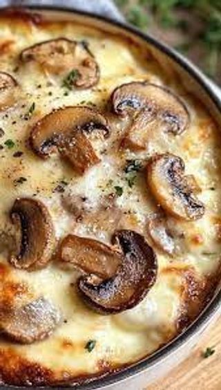Champiñones Gratinados Con Crema De Gorgonzola